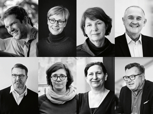 Die Jurymitglieder v.l.n.r.: Simon Dietzfelbinger (Head of Residential Properties Drees & Sommer); Katharina Matzig (Autorin); Julia Mang-Bohn (Inhaberin Bohn Architekten); Ulrich Nolting (Geschftsfhrer InformationsZentrum Beton); Fabian Peters (Chefredatkeur baumeister); Jana Richter (Architektin Praeger Richter Architekten, Vorjahressiegerbro); Silja Schade-Bnsow (Geschftsfhrerin Frderverein Bundesstiftung Baukultur); Josef Schmid (Mitglied des Ausschusses fr Wohnen, Bau und Verkehr im Bayerischen Landtag)