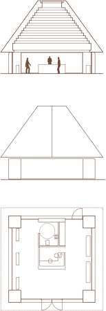 Eingangshtte: Schnitt, Ansicht, Grundriss