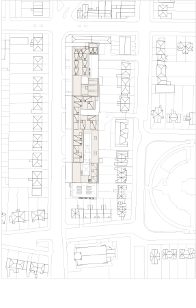 Lageplan (das Projekt umfasst lediglich den oberen Teil der markierten Reihe)