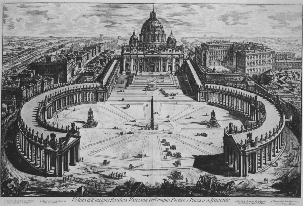 Giovanni Battista Piranesi, Vedute di Roma: Piazza di S. Pietro (ca. 1748), Kupferstich.