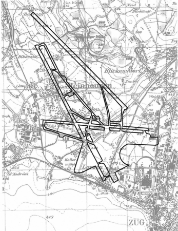 Schweizerischer Zentralflughafen fr Zug (1942-1943), berlagerung des Flughafens Zrich (Stand 1993)