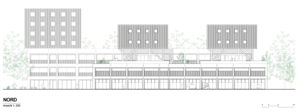 1. Rang: FAR frohn&rojas Planungsgesellschaft mit B+G Ingenieure Bollinger und Grohmann (Fachplanung Energiekonzept und Tragewerksplanung) und Dirk Hebel (Fachplanung Rezykliergerechtes Bauen); Ansicht Nord