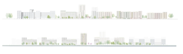 1. Preis: ASTOC Architects and Planners (Kln) mit bauchplan ).( (Mnchen). Ansichten Nord und Sd