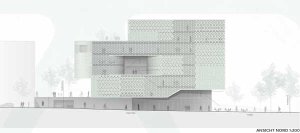 1. Preis: baurmann.d�rr Architekten (Karlsruhe) mit BHM Planungsgesellschaft (Bruchsal); Ansicht Nord