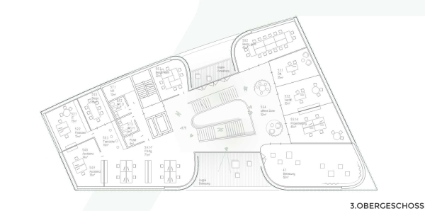 1. Preis: baurmann.drr Architekten (Karlsruhe) mit BHM Planungsgesellschaft (Bruchsal); Grundriss 3. OG