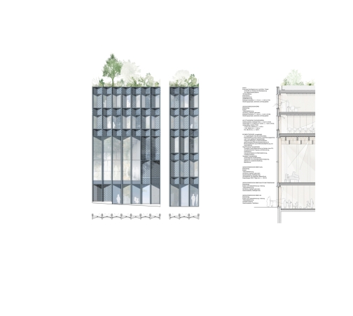 2. Preis: Yonder � Architektur und Design (Stuttgart) mit PEYKER landschaftsarchitektur (Sch�naich); Fassadenschnitt