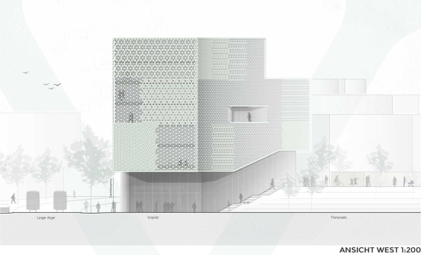 1. Preis: baurmann.d�rr Architekten (Karlsruhe) mit BHM Planungsgesellschaft (Bruchsal); Ansicht West