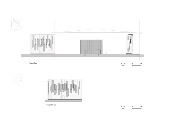 Schnitte durch den Innenhof und Ansichten