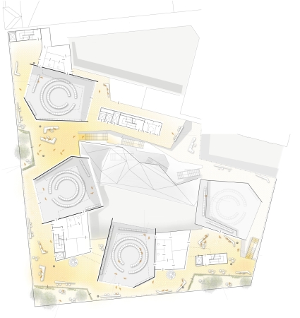 3. Preis: Behnisch Architekten (Stuttgart); Grundriss 6. Obergeschoss
