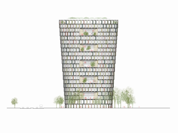 1. Preis: Sauerbruch Hutton (Berlin) mit LAND Germany Landschaftsarchitekten (D�sseldorf), Ansicht S�d