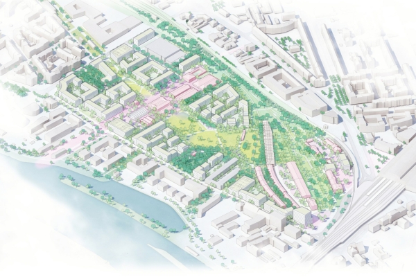 2. Preis: Yellow Z (Berlin) mit RMP Stephan Lenzen Landschaftsarchitekten (Kln); Isometrie Wettbewerbsgebiet
