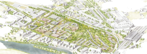 3. Preis: rheinflgel severin (Dsseldorf) mit Rehwaldt Landschaftsarchitekten (Dresden); Isometrie Wettbewerbsgebiet