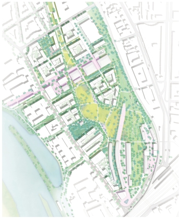 2. Preis: Yellow Z (Berlin) mit RMP Stephan Lenzen Landschaftsarchitekten (Kln); Lageplan