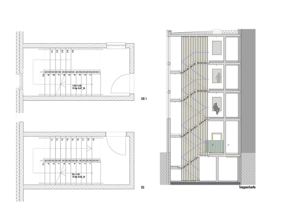 Schnitt und Grundriss Treppenharfe