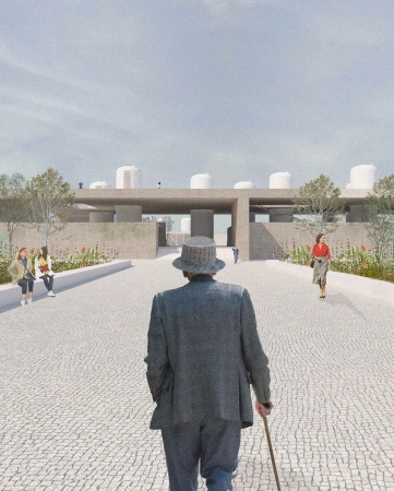 Rising Star / Reconnecting with nature/2. Preis: Das Projekt besteht aus der Gestaltung eines Stadtparks und eines Wasseraufbereitungszentrums am Fluss Tejo (Portugal).