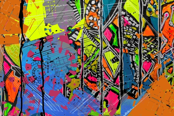 Vitjitua Ndjiharine: Networked Constellations  Besucher*innen knnen sich durch ein textiles Gewebe bewegen, das entlang der ehemaligen Mauerlinie des ethnografischen Museums verluft. Dabei suchen sie sich einen Weg durch das komplexe Geflecht aus Linien, Fden und Schichten.