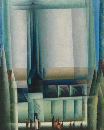 Lyonel Feininger: Gelmeroda VIII, 1921, Öl auf Leinwand, Whitney Museum of American Art, New York, Purchase.   Das Gemälde des Bauhaus-Meisters aus dem Besitz der ehemaligen Kunstsammlungen zu Weimar wurde 1937 als „entartet“ beschlagnahmt.