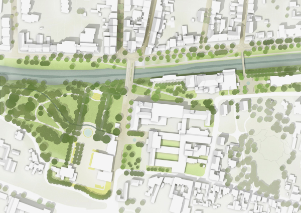 Lageplan mit Kurgartenbrcke links und Casinobrcke rechts