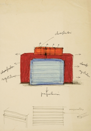 Museu de Arte de So Paulo, Perspektive, ca. 19571968, Aquarell, Stereografie, Grafit, Farbstift, Tusche auf Offsetpaper 28 x 19,5 cm