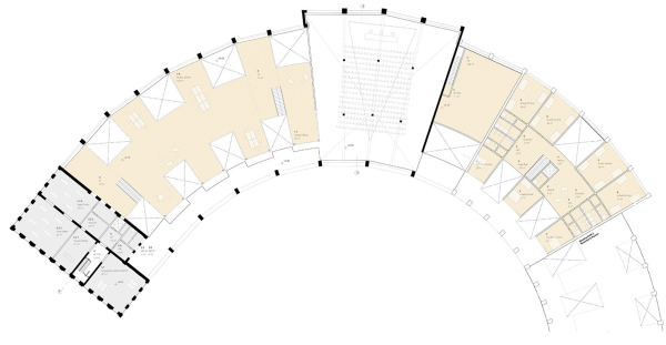 1. Preis: AFF Architekten (Berlin/Lausanne) mit Landschafts.Architektur Birgit Hammer (Berlin); Grundriss Obergeschoss Lokschuppen II