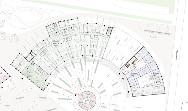 2. Preis: Gewers & Pudewill (Berlin); Grundriss Erdgeschoss Lokschuppen II und Heidenstra�e 13