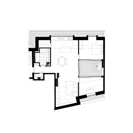 Grundriss der kleinen Patiowohnung am Kottbusser Damm