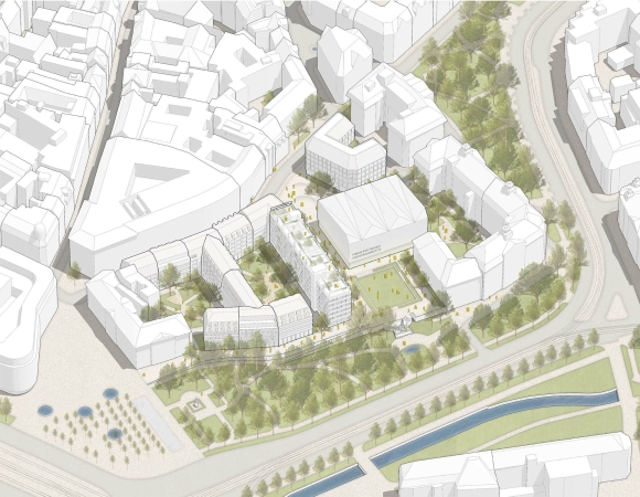 1. Preis: Riehle Koeth mit Levin Monsigny Landschaftsarchitekten, Axonometrie