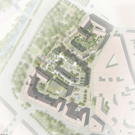 3. Preis: SERO Architekten und Kollektiv B mit Rainer Schmidt Landschaftsarchitekten, Lageplan