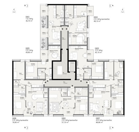 Los 3, 1. Preis: Springer Architekten (Berlin): Grundriss 4. Obergeschoss
