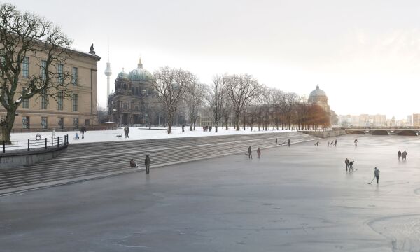 realities:united, Jan Edler und Tim Edler: Projekt Fluss Bad Berlin, Freitreppe am Lustgarten im Winter 2016/2024
