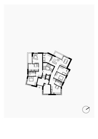 Grundriss Erdgeschoss MFH Zweisp�nner (exemplarisch) - Realisiert wurden zwei Zweisp�nner und drei Dreisp�nner, die alle in ihrer Grundformen jeweils etwas voneinander abweichen.