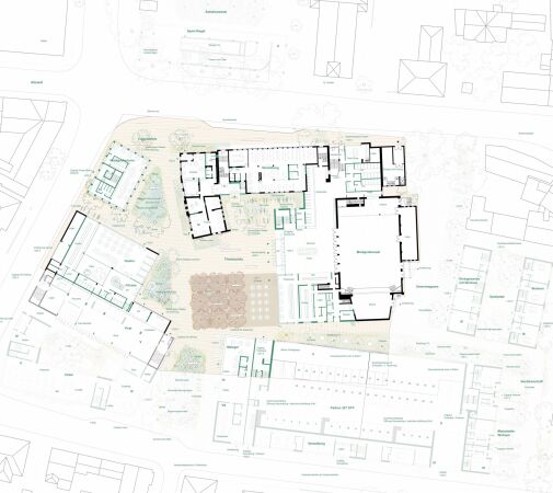 Anerkennung: dreisterneplus Architektur und Stadtplanung mit Reichwald Schultz & Partner; Grundriss Erdgeschosse