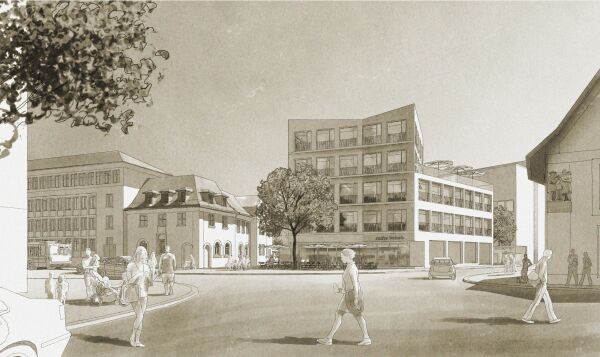 ein 2. Preis: Blauwerk Architekten mit grabner huber lipp landschaftsarchitekten und stadtplaner; Perspektive Entree