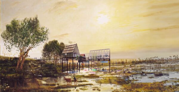 Das Projekt „Inhabiting the Riverbank“ schlägt ein modulares System vor, das auf sich ändernde klimatische Bedingungen reagieren kann.