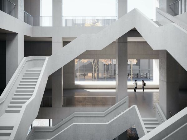 Visualisierung des Treppenhauses, Blick zum Kulturpalast