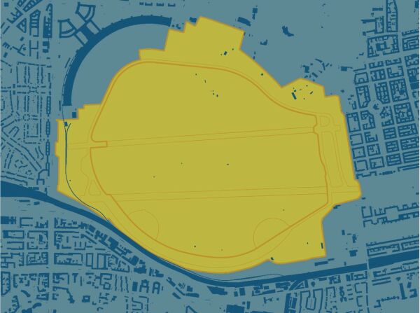 Das in der Auslobung markierte Areal des Tempelhofer Feldes