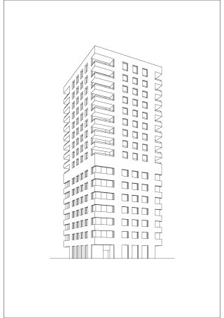 Axonometrie gemischt genutzter Turm