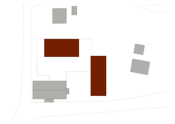 Lageplan, die beiden Neubauten in rot