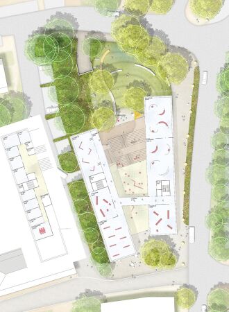 3. Preis: Behnisch Architekten (M�nchen) mit Atelier Weimar (Weimar) und LiLASP Lichtenstein Landschaftsarchitektur und Stadtplanung (Hamburg), Grundriss Zwischengeschoss