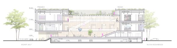 Eine Anerkennung: Hascher Jehle Berlin mit Weidinger Landschaftsarchitekten (beide Berlin), Lngsschnitt