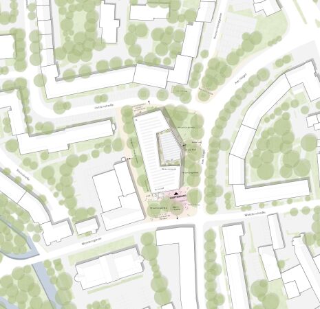 Eine Anerkennung: Hascher Jehle Berlin mit Weidinger Landschaftsarchitekten (beide Berlin), Lageplan