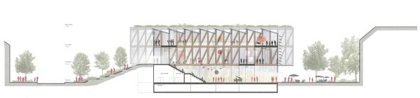 3. Preis: Behnisch Architekten (Mnchen) mit Atelier Weimar (Weimar) und LiLASP Lichtenstein Landschaftsarchitektur und Stadtplanung (Hamburg), Lngeschnitt
