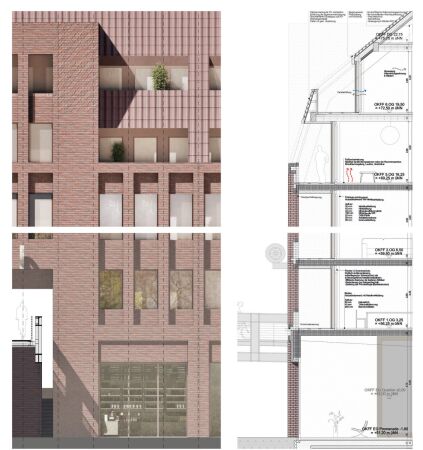 1. Preis: Max Dudler (Berlin) und Seeberger Walenta Architekten (Hannover), Fassadenschnitt Wohnungsbau