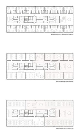3. Preis: N2M (Hannover) und Kim Nalleweg Architekten (Berlin), Grundrisse Regelgeschosse Brobau