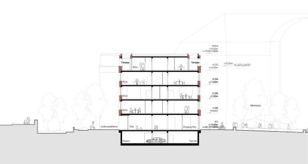 1. Preis: Max Dudler (Berlin) und Seeberger Walenta Architekten (Hannover), Schnitt B�robau