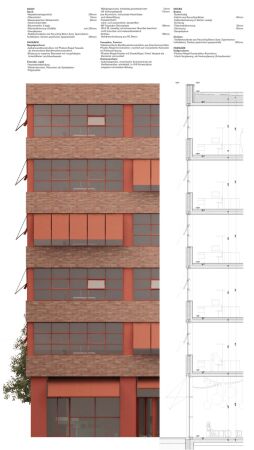3. Preis: N2M (Hannover) und Kim Nalleweg Architekten (Berlin), Fassadenschnitt Brobau