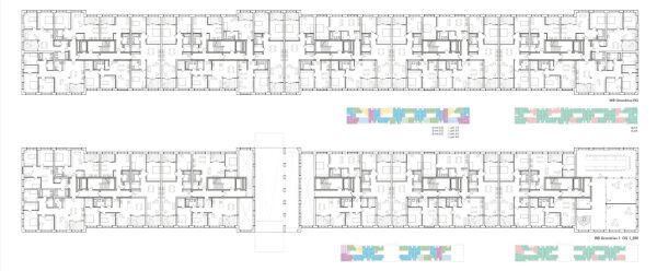 3. Preis: N2M (Hannover) und Kim Nalleweg Architekten (Berlin), Grundrisse 1. Obergeschoss und Regelgeschoss Wohnungsbau
