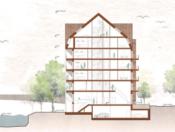 2. Preis: Mosaik architekt:innen (Hannover), Schnitt Wohnungsbau