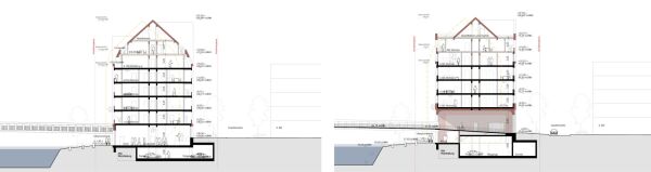 1. Preis: Max Dudler (Berlin) und Seeberger Walenta Architekten (Hannover), Schnitte Wohnungsbau