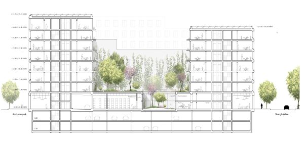 2: Preis: kbnk Architekten (Hamburg) mit HPS Planungsb�ro Schumacher (Rheinbach), Schnitt L�ngs
